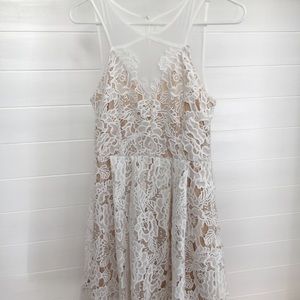 White lace dress with nude liner (long mini)